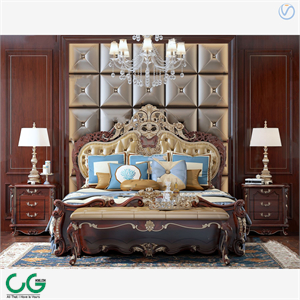 European style high back double bed 3d model